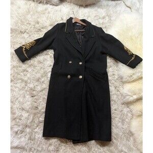 Vtg Braetan Black Wool Coat Gold Embroidery 12 Military Goth Hussar Button